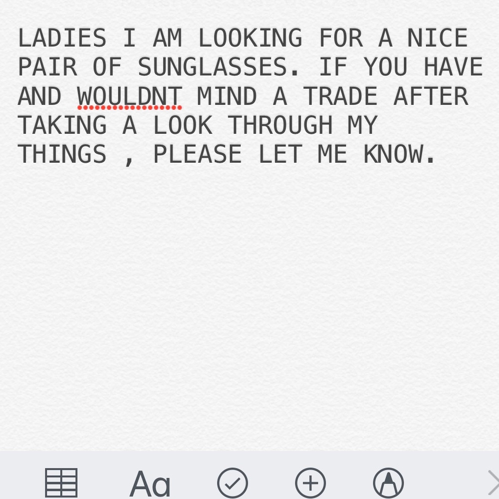 In search of sunglasses for a trade.